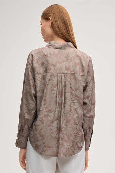 Viscose-silk blend printed shirt blouse in brown
