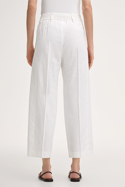 Stretch Linen Pleat-front Trousers in White
