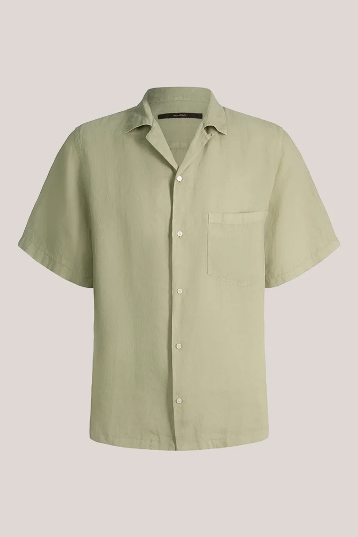 Leads to product detail page "Ovada linen shirt in light green"