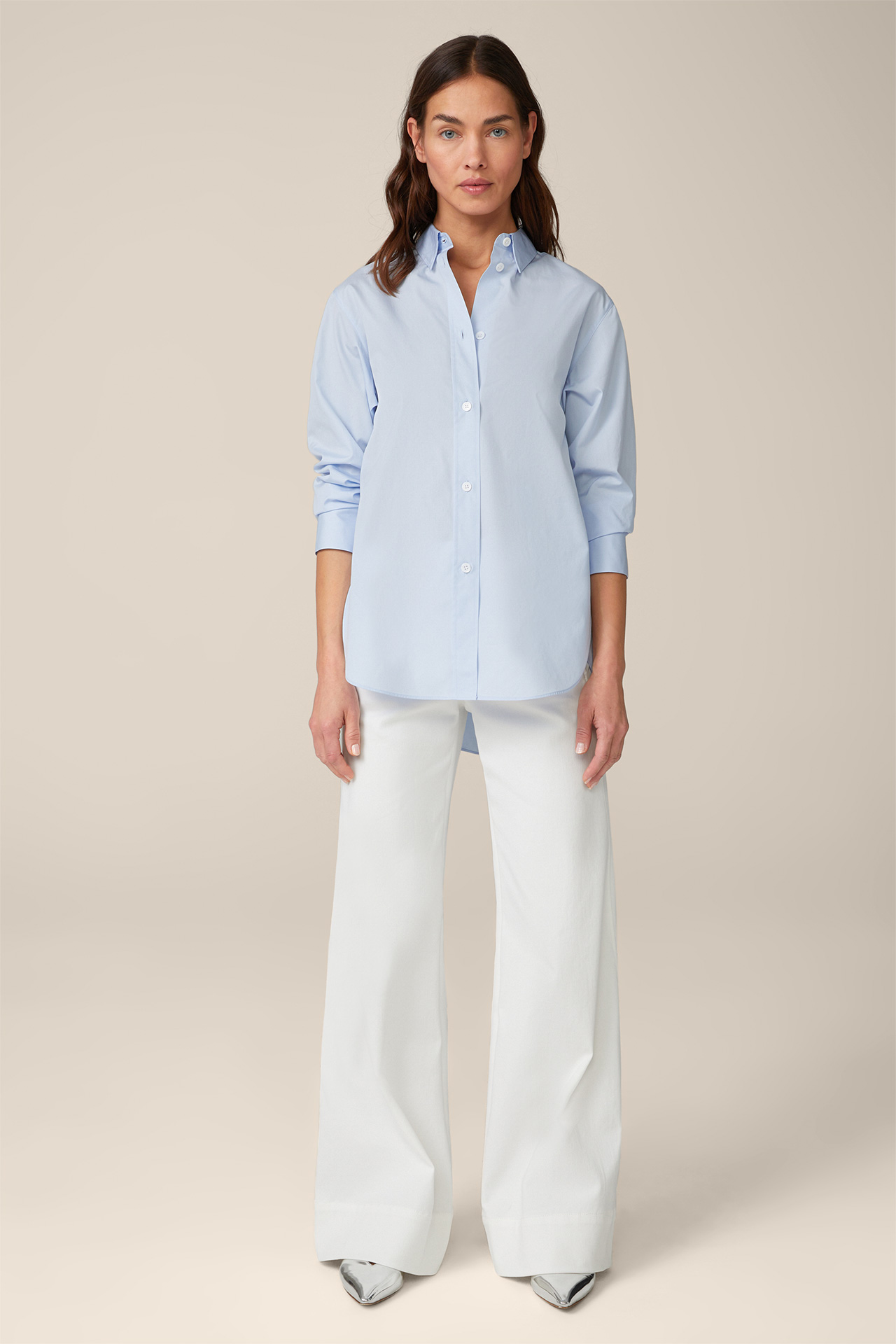 Poplin Cotton Shirt-style Blouse in Light Blue