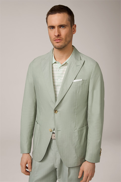 Gigo Modular Cotton Blend Jacket with Silk in Light Green Herringbone