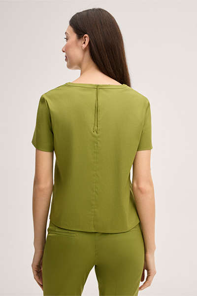 Baumwollstretch-Kurzarm-Bluse in Grün