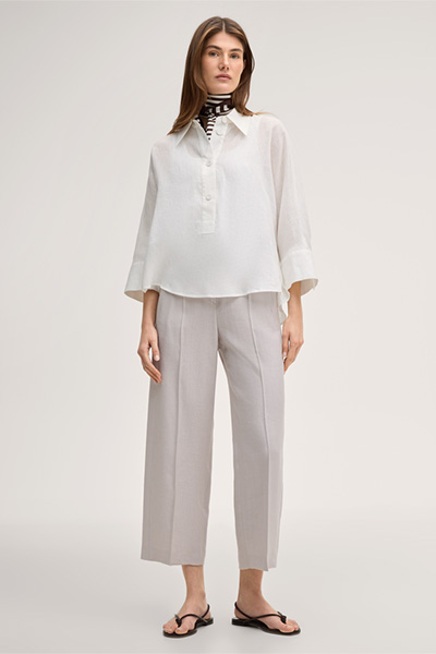 Pantalon à pinces en lin stretch beige