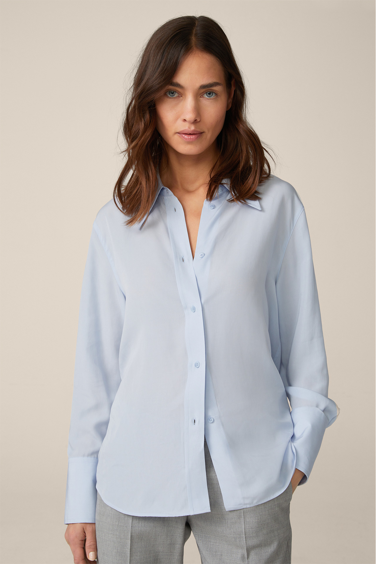 Tencel Shirt-style Blouse in Light Blue