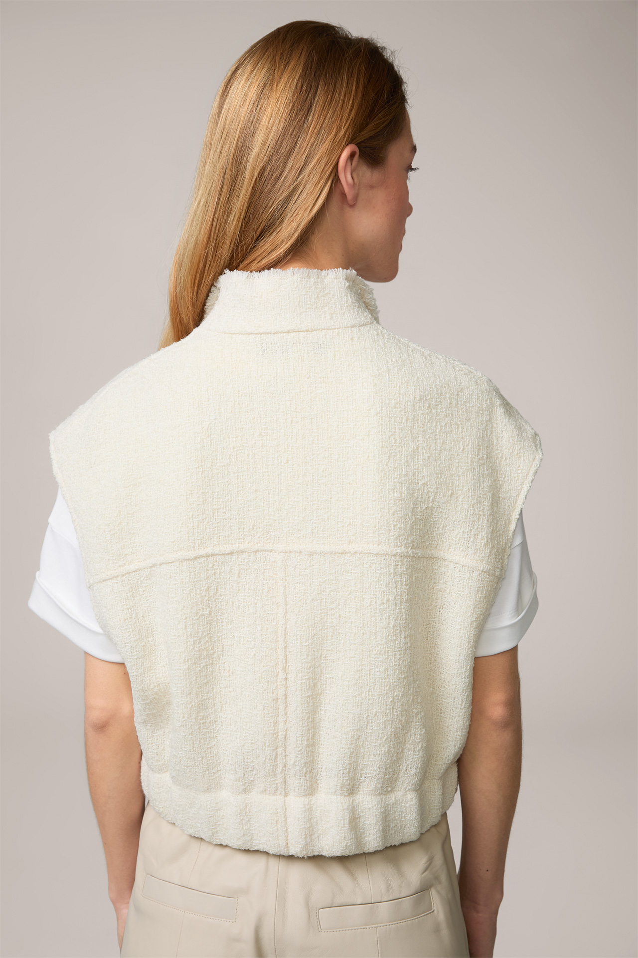 Tweed Vest with Wide Lapel in Cream