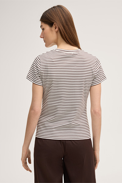 T-shirt en coton interlock rayé marron foncé et écru