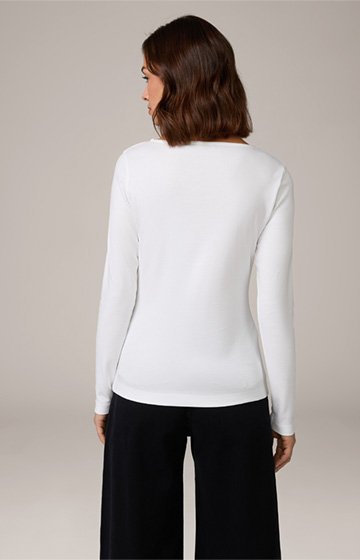 T-shirt à manches longues en coton interlock, en blanc