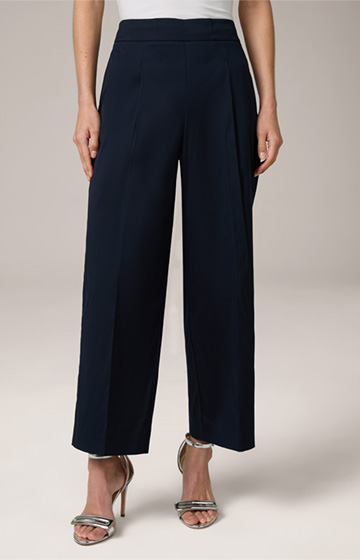 Cropped Cotton Stretch Marlene Trousers in Navy