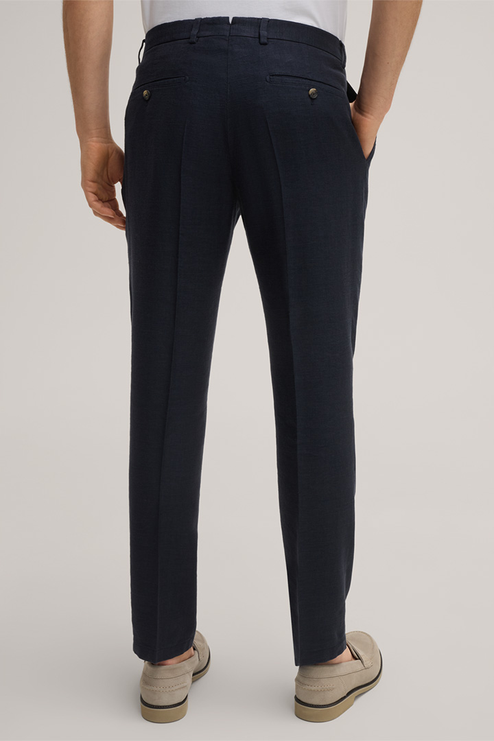 Silvi Linen Blend Modular Trousers with Pleat-front in Navy