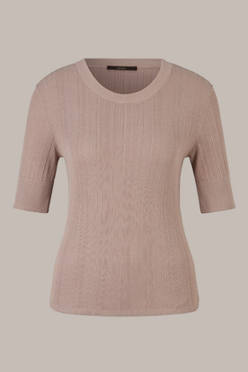Silk/Cotton Blend Ribbed Knitted T-shirt in Taupe