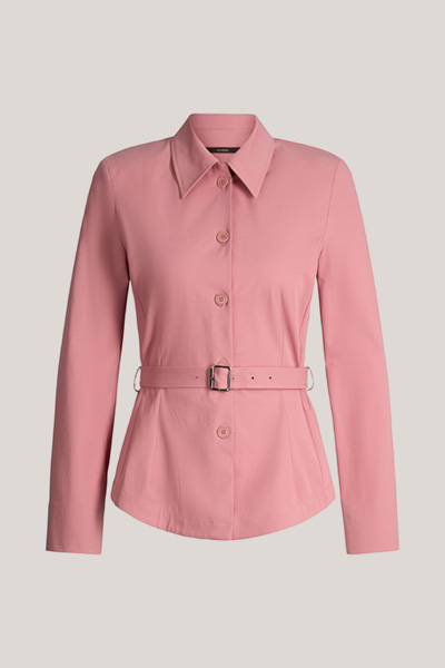 Baumwollstretch-Gabardine-Hemdbluse mit Gürtel in Rosa