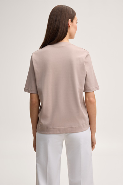 Leads to product detail page "Cotton interlock short-sleeved shirt with knot detail in taupe"