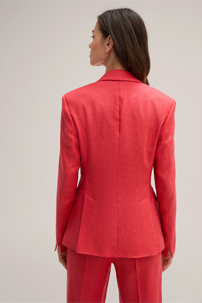 Linen Stretch Double-breasted Blazer in Red