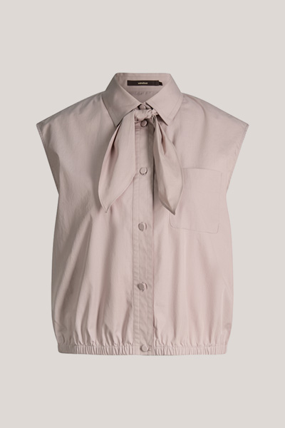 Popeline-Baumwoll-Blusen-Top ohne Arm in Taupe