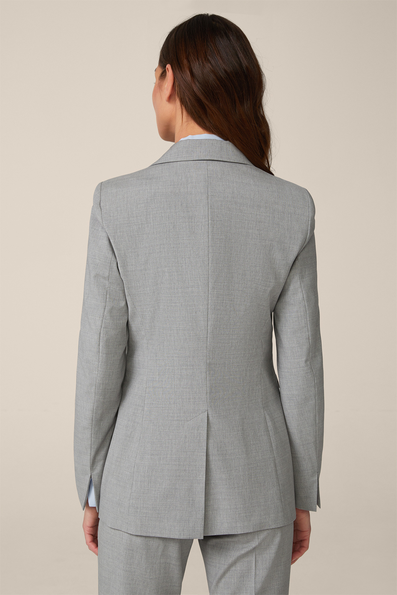 Wool Blend Longline Blazer in Light Grey Melange