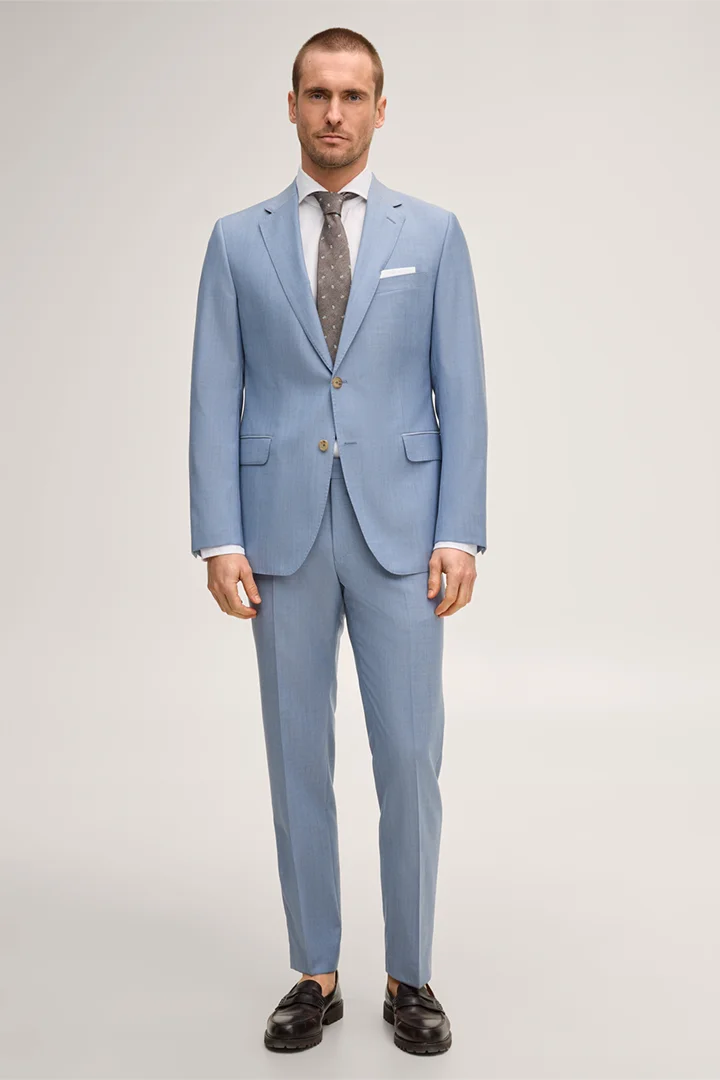 Führt zu Produktdetailseite „Schurwoll-Anzug Sera-Sole in Blau meliert"