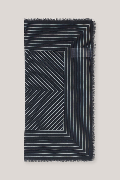 Woll-Tuch gemustert in Navy-Ecru