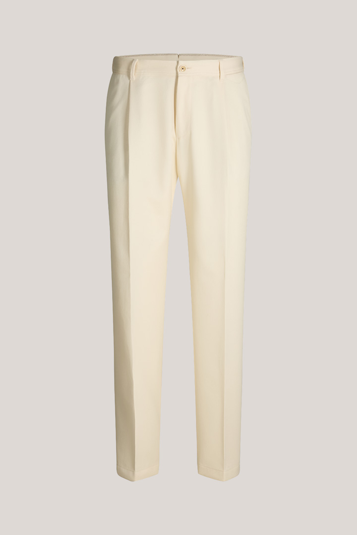 Faso Virgin Wool Blend Trousers with Pleat-front in Ecru