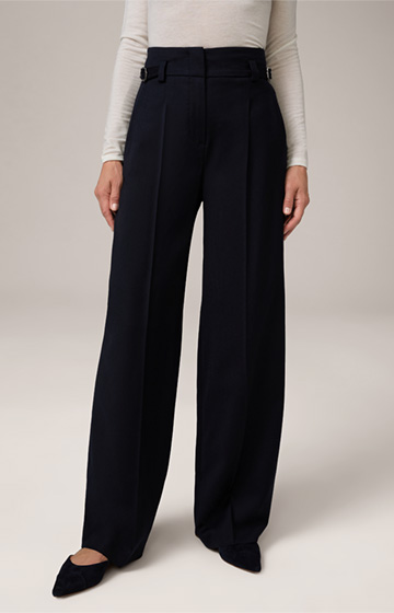 Pantalon Marlene en flanelle avec brides, en bleu marine