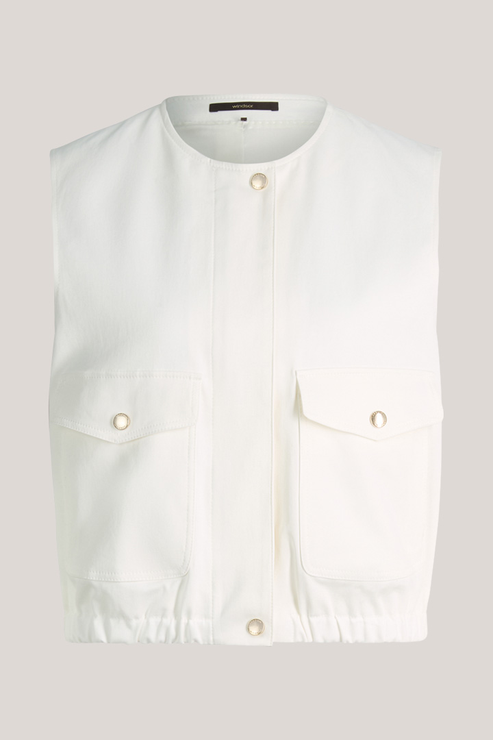 Führt zu Produktdetailseite „Double-Baumwollstretch-Weste in Ecru"