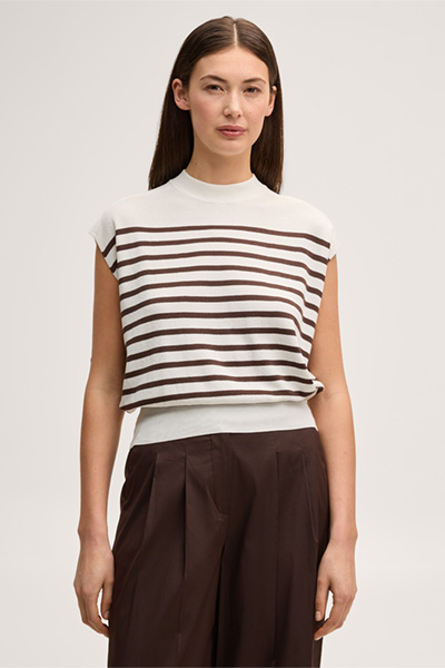 Führt zu Produktdetailseite „Seiden-Baumwollmix-Strick-Shirt in Ecru-Dunkelbraun"