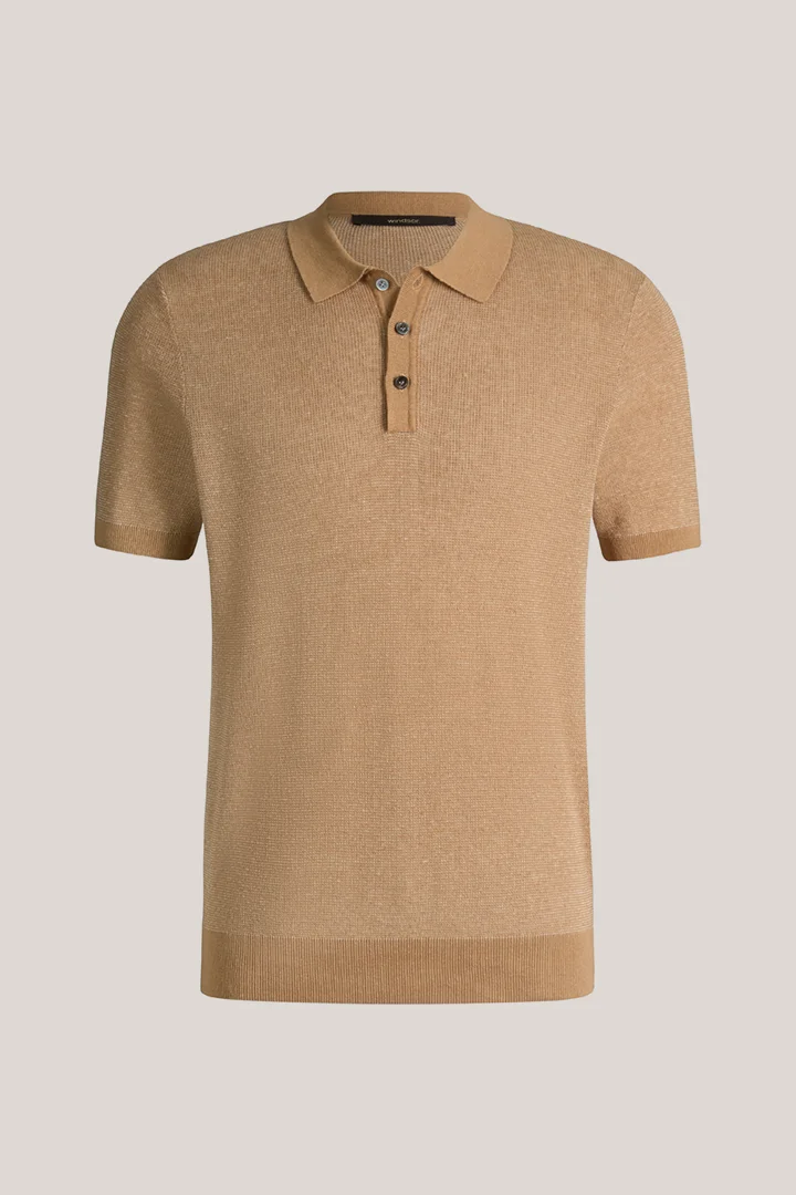 Führt zu Produktdetailseite „Leinenmix-Polo Lindo mit Baumwolle in Camel"