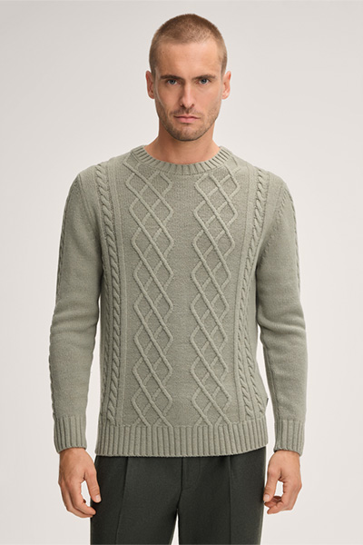 Cashmere-Strick-Pullover Ecosio mit Zopfmuster in Salbei