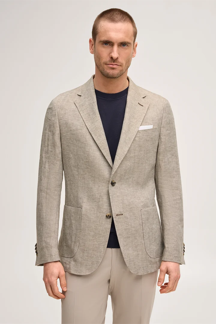 Leads to product detail page "Linen jacket in brown herringbone"