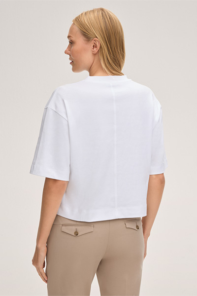 Baumwoll-Interlock T-Shirt cropped in Weiss