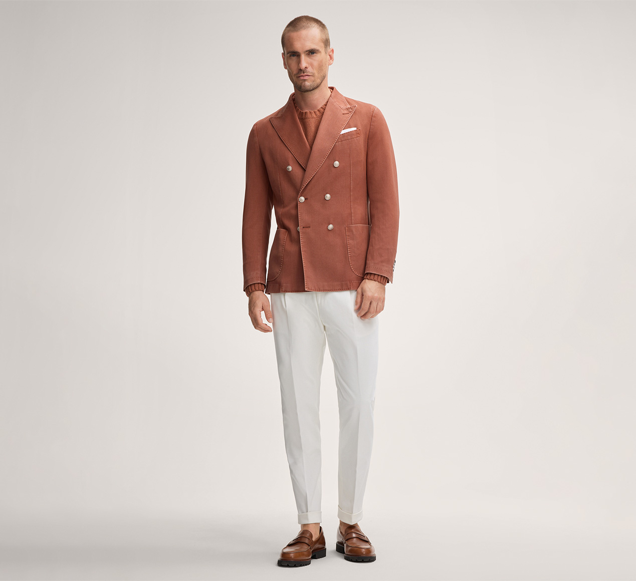 windsor. presents the product Salio Frosted Wool Double-Breasted Jacket in Rust from the category Jackets
