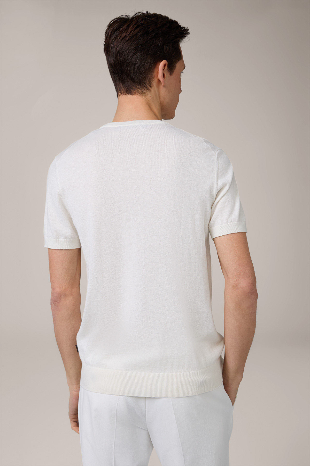 Cashmino Cotton Knitted T-Shirt with Cashmere in Wool White