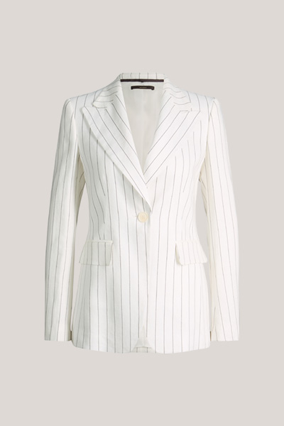 Nadelstreifen-Leinenmix-Blazer in Ecru-Schwarz