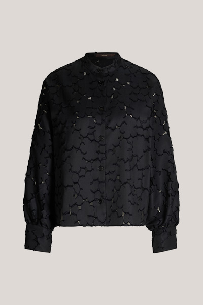 Chemisier oversize en coton mélangé à col relevé, en noir