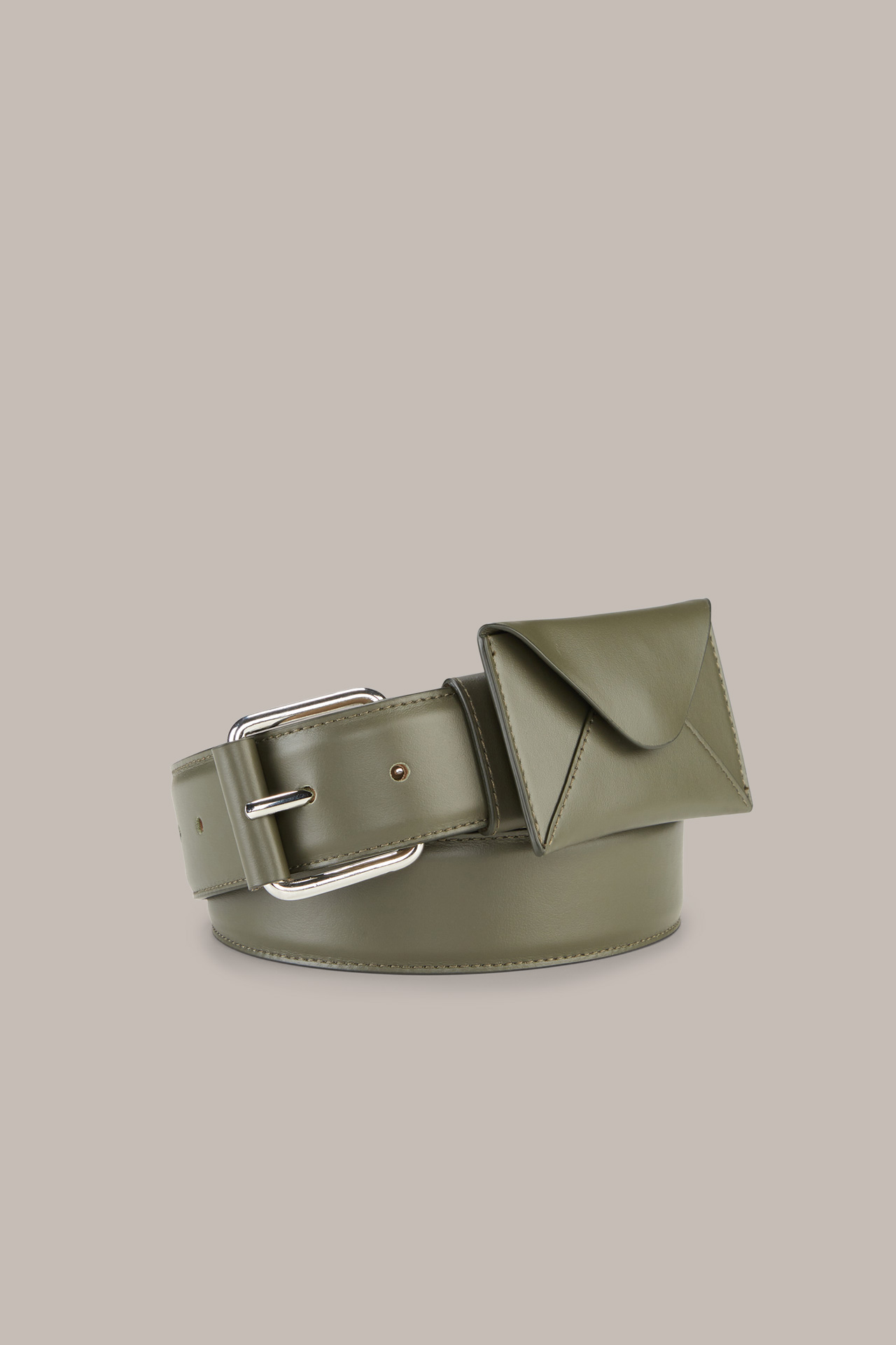 Nappa Leather Belt with detachable Envelope Bag in Olive