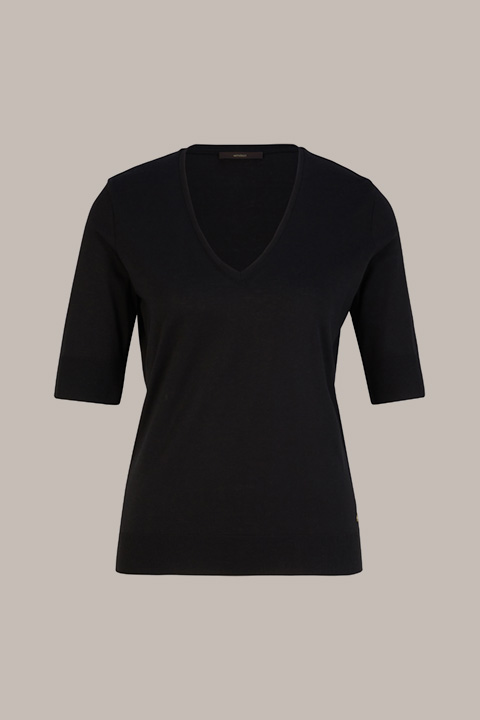 Tencel-Baumwoll-Halbarm-Shirt in Schwarz
