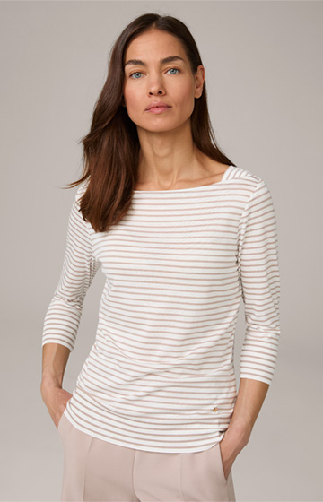 Tencel Cotton Shirt in Taupe and Ecru Striped