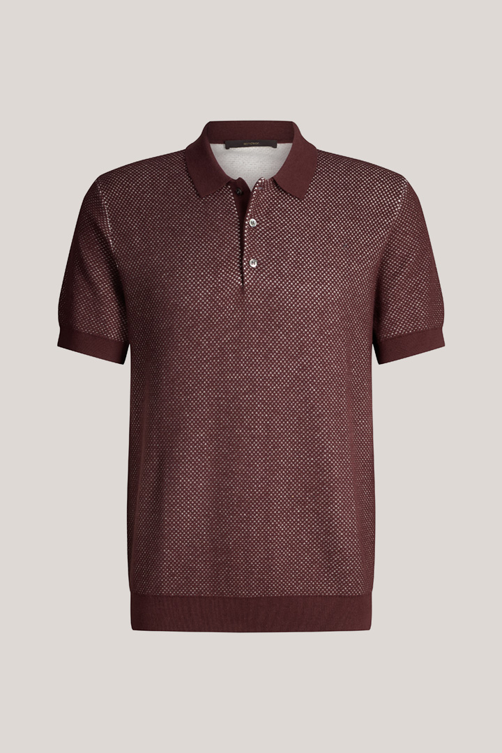 Führt zu Produktdetailseite „Baumwoll-Polo-Shirt Cashmilo mit Cashmere und Seide in Bordeaux Rot strukturiert"