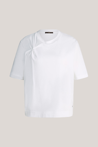 Baumwoll-Interlock-Halbarm-Shirt mit Knotendetail in Weiß