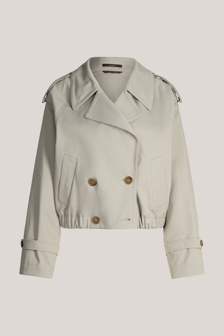 Führt zu Produktdetailseite „Double-Baumwollstretch-Trench-Blazer-Jacke in Greige"