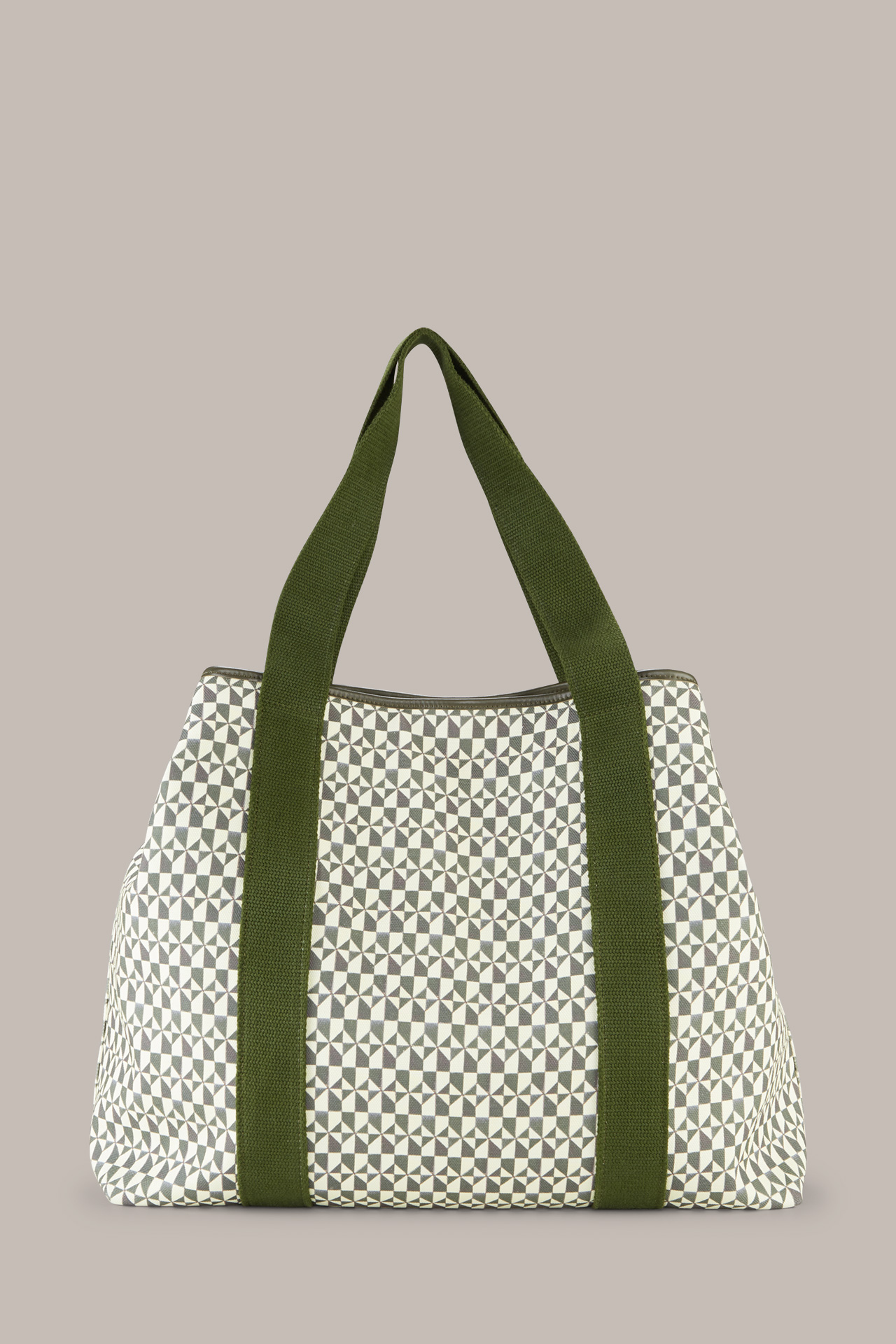 Canvas Shopper in Olive and Ecru Patterned