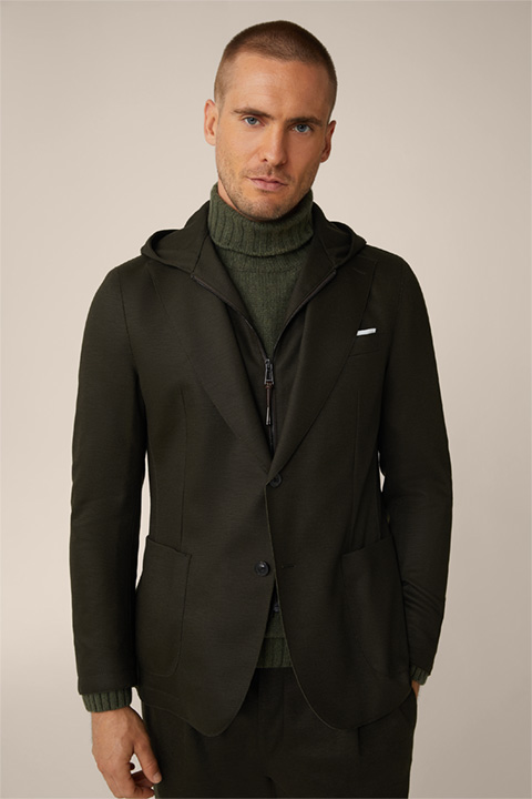 Gilo Wool Blend Jacket with Hooded Inlay in Olive