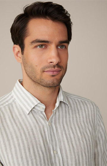 Lapo Linen Shirt in Grey and White Stripes