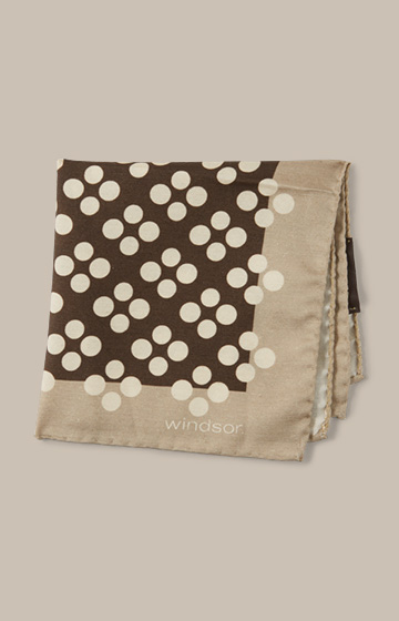Breast Pocket Handkerchief with Silk in a Dark Brown, Cream and Beige Pattern