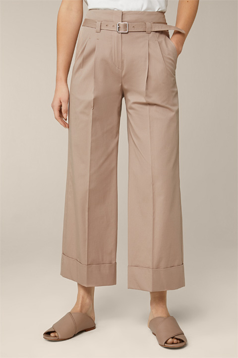 Cotton-Gabardine Marlene Trousers with Belt in Beige