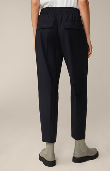 Flannel Pleat-front Cropped Trousers in Navy