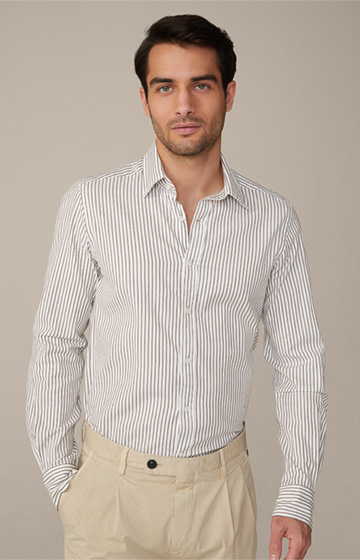 Lapo Cotton Shirt in Brown and White Stripes