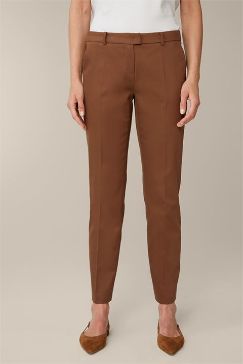 Cotton Stretch Trousers in Brown
