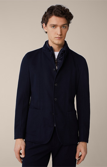 Arezzo Jersey Stand-up Collar Jacket with Inlay in Navy