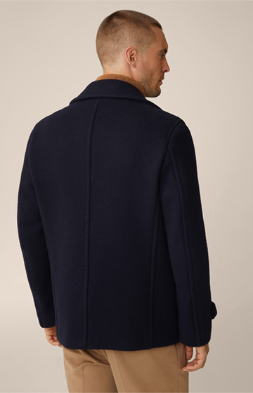 Cabon Virgin Wool Blend Caban Jacket with Lapel Collar in Navy
