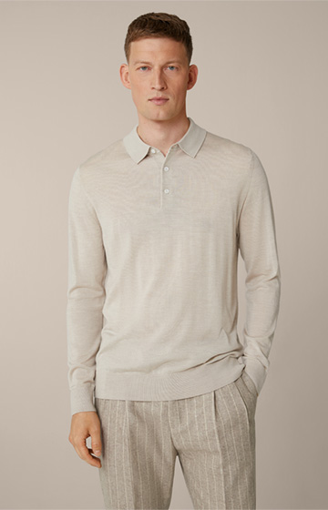 Nando Knitted Polo Shirt with Silk and Cashmere in Beige